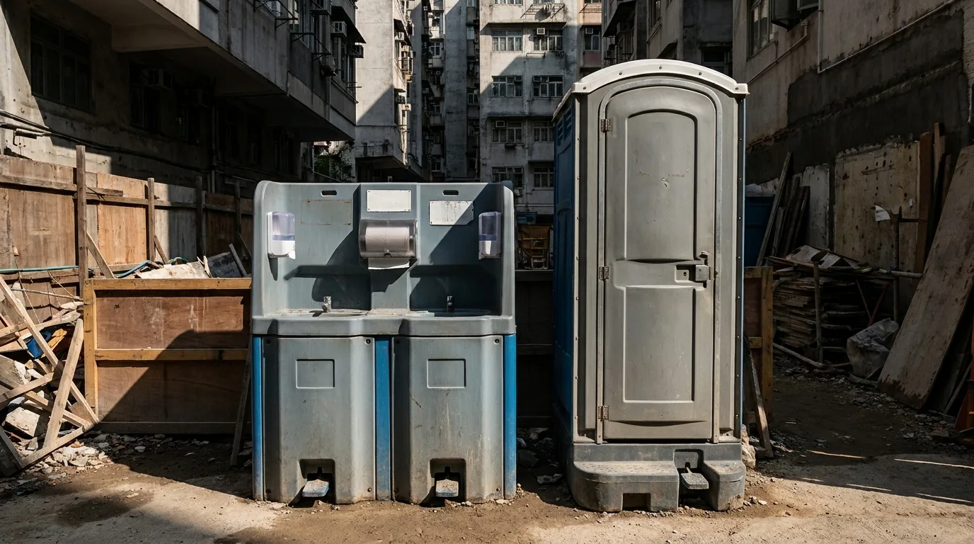 Portable handwashing station beside a work zone